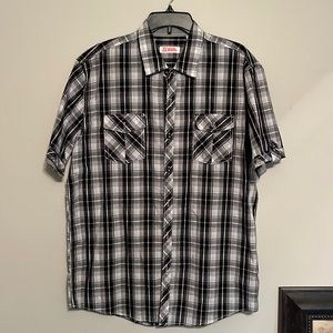 Michael Brandon, Black and White Plaid Short Sleeve Men’s Button Down Shirt XL